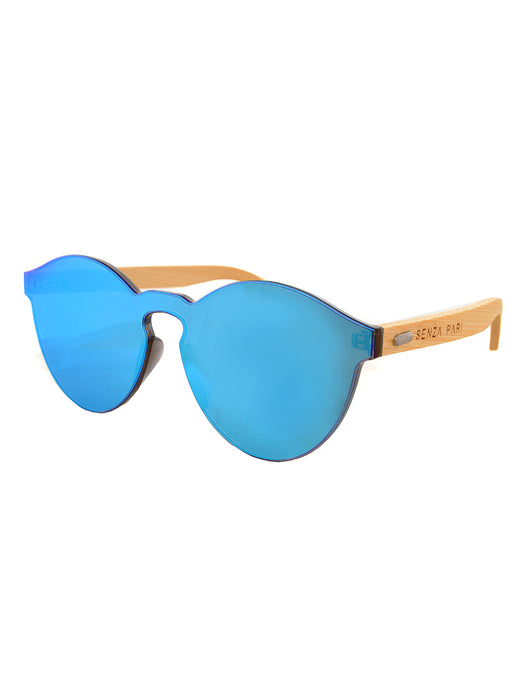 Handmade Bamboo Sunglasses with One piece Blue lens