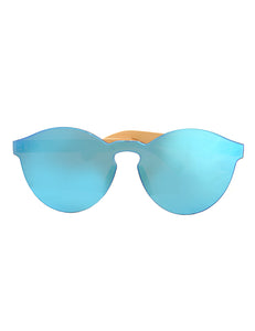 Handmade Bamboo Sunglasses with One piece Blue lens