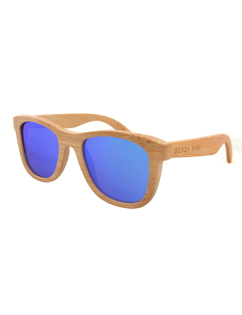 Óculos de Sol em Bambu com Lentes Espelhadas Azuis