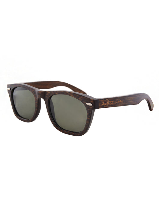 Handmade Coffee Bamboo Sunglasses with Green lens