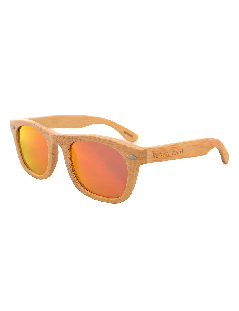 Óculos de Sol em Bambu com Lentes Espelhadas Vermelhas