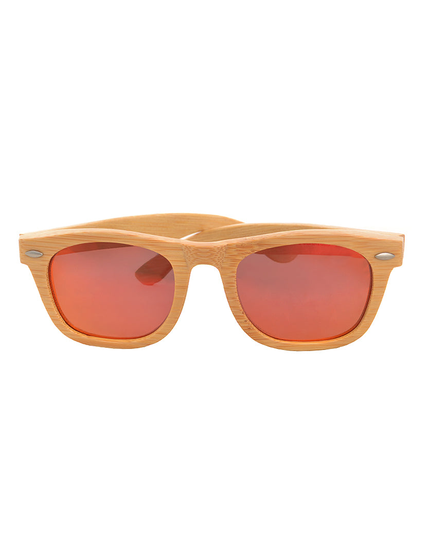 Óculos de Sol em Bambu com Lentes Espelhadas Vermelhas