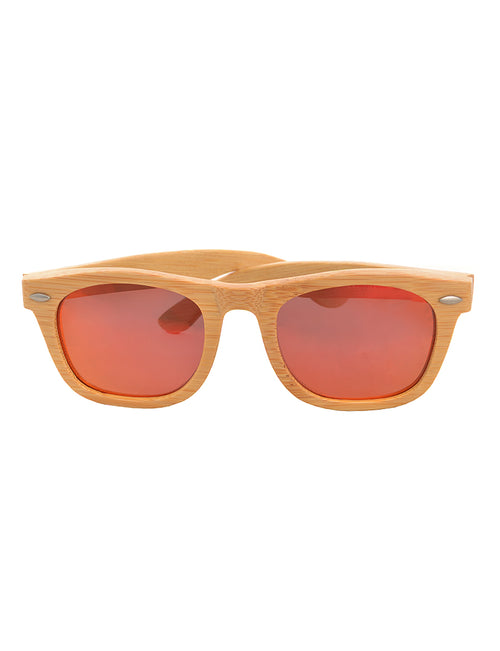Óculos de Sol em Bambu com Lentes Espelhadas Vermelhas