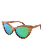 Load image into Gallery viewer, Handmade Zebra Wood Sunglasses with Green Mirror lens