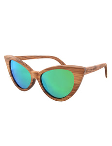 Handmade Zebra Wood Sunglasses with Green Mirror lens