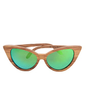 Load image into Gallery viewer, Handmade Zebra Wood Sunglasses with Green Mirror lens